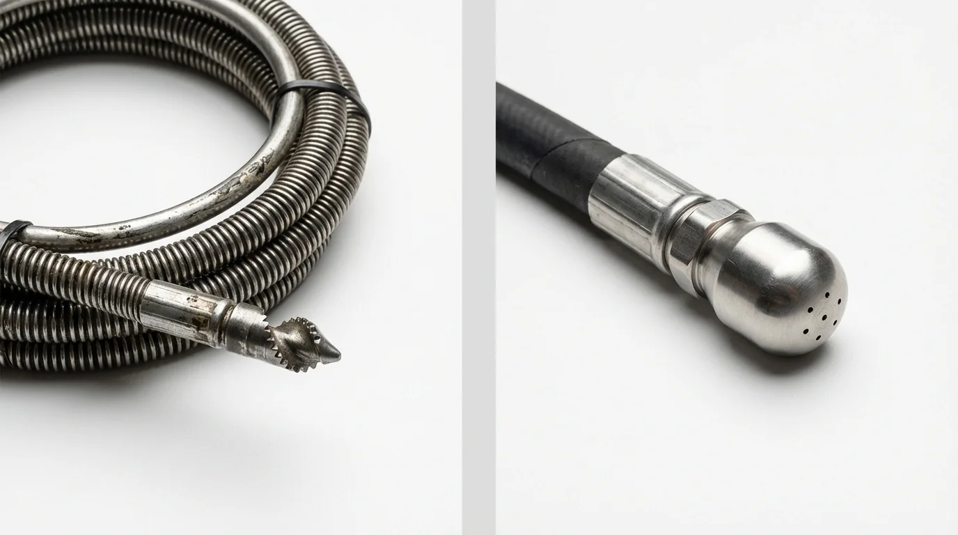 Drain snake cable and hydro jetting nozzle used for drain cleaning in Lake City, FL