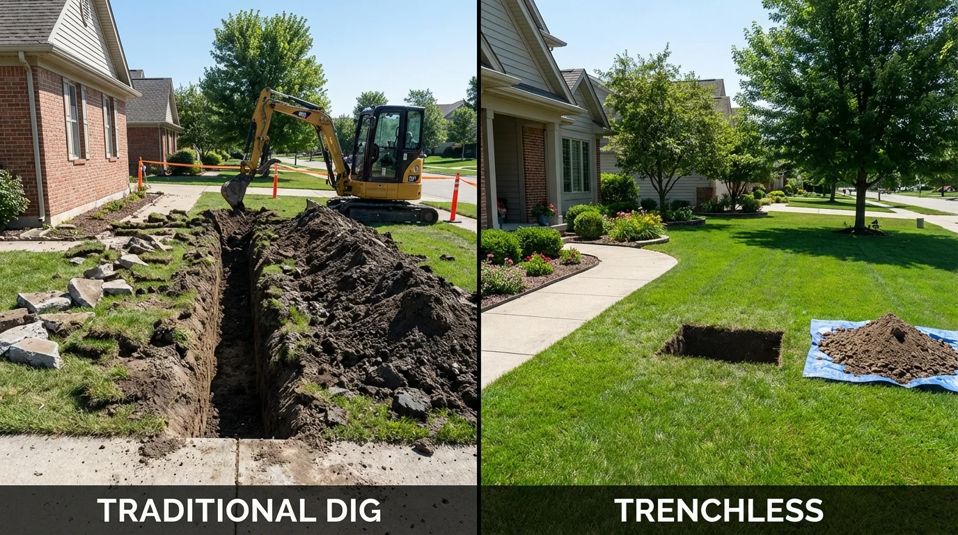 Trenchless sewer repair with minimal yard damage versus traditional excavation in Lake City, FL
